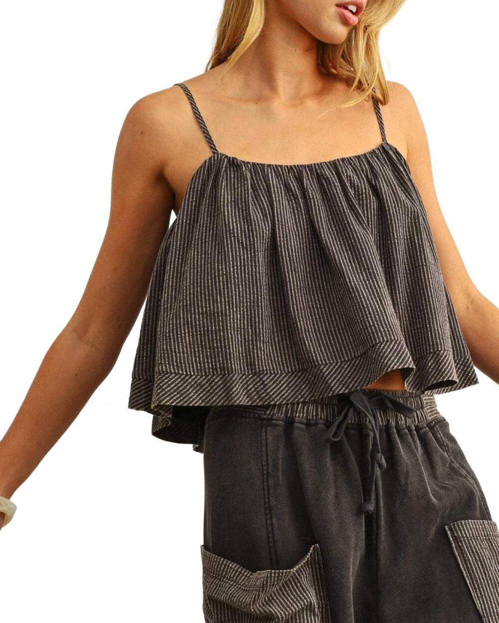 NEW MIOU MUSE pattern full crop top in black